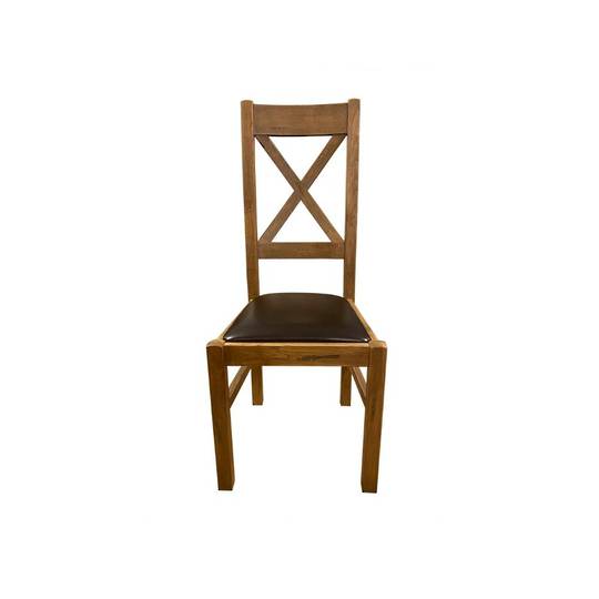 Chateau Cross Back Leather Chairs Dark Oak - Dark Seat